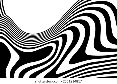 Black and white marble pattern. Black and white curved stripes, fluid wavy lines, artistic waves.