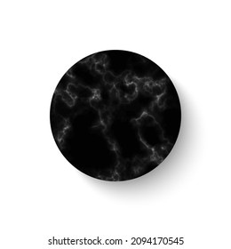 Black and white marble pattern, minimalist card with circle frame vector illustration. Abstract simple brochure cover with natural stone texture, shadow, geometric shape isolated on white background