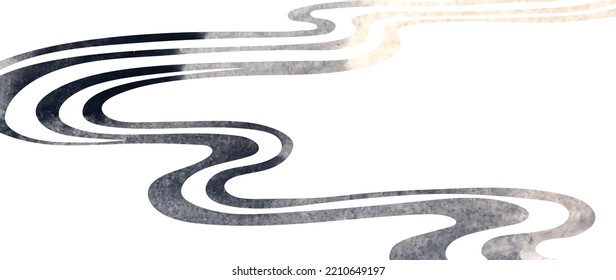 Black and white marble texture with Japanese wave pattern in vintage style. Abstract art  landscape banner design with brush stroke watercolor texture vector.