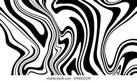 Black and White marble vector texture. Abstract liquid wavy background. Optical illusion motion striped 3d effect.