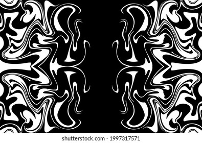 Black and White marble vector texture. Abstract symmetric liquid wavy background.