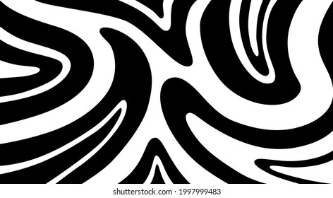 Black and White marble vector texture. Abstract liquid wavy background. Optical illusion motion striped 3d effect.