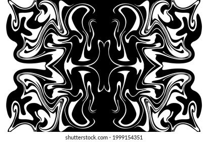 Black and White marble vector texture. Abstract symmetric liquid wavy background.