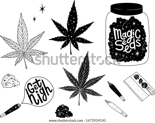 Black White Marijuana Vector Set Drug Stock Vector (Royalty Free ...