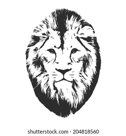Black and white mask of an Asian lion, isolated on white background. Sketch portrait. Vector illustration.