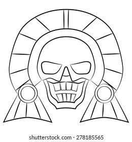 black and white Mask Aztec ancestors of Mexico on a white background