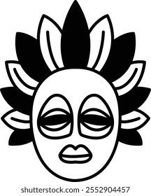 A black and white mask with a face and eyes