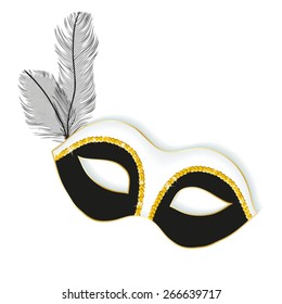Black & white mask with feathers