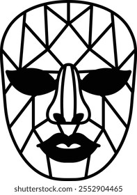 A black and white mask with a nose and eyes