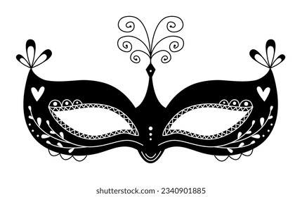 Black and white masquerade mask, carnival costume attribute for purim and la mascarada holidays