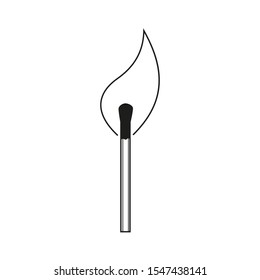 Black and white matchstick with fire isolated on a white background.  Concept of playing match bans