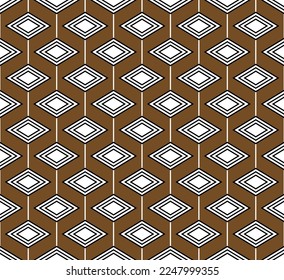 Black and white maze diamond pattern on brown background. Colorful seamless interlocking circle pattern on brown backdrop.