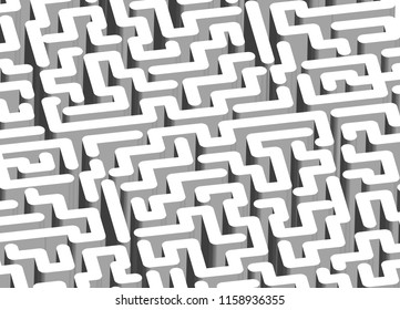 Black and white maze, labyrinth - isometric endless pattern - horizontal version