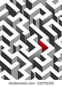 Black and white maze, labyrinth - isometric endless pattern - vertical version