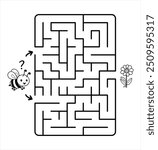 Black and White Kids’ Maze Puzzle – Help the Bee Find the Flower, Easy Labyrinth with Two Entrances for Preschool and Early School Age Children