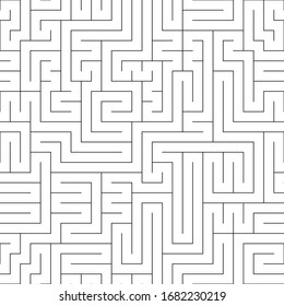 Black and white maze seamless pattern. A big challenge game. Linear square ornament. Print for textiles, packaging. Vector illustration.