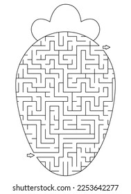 Black and white maze shaped as carrot for kids. Preschool line printable activity with big vegetable. Geometrical labyrinth game, puzzle or coloring page
