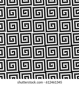 Black and white Meander Pixel Art Pattern. Monochrome Seamless Pattern for Modern Design in Flat Style. Tileable Greek Key Vector Background.