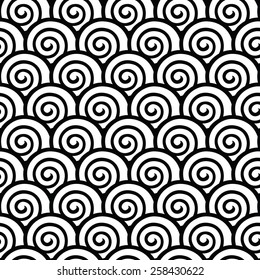 Black and white meander round forms. Seamless greek key pattern. 