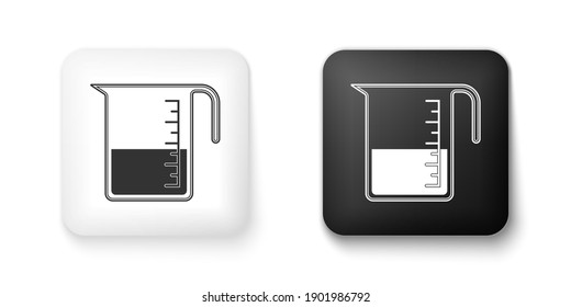 Black and white Measuring cup to measure dry and liquid food icon isolated on white background. Plastic graduated beaker with handle. Square button. Vector.