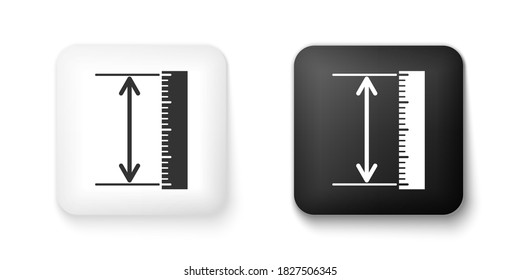 Black and white The measuring height and length icon isolated on white background. Ruler, straightedge, scale symbol. Geometrical instruments. Square button. Vector.