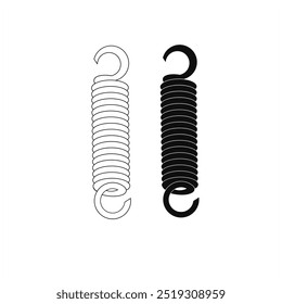 Ilustração de mola de bobina mecânica preta e branca - Mecanismo de compressão e tensão