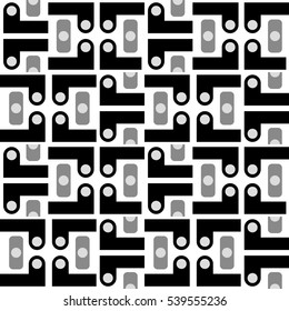 black and white mechanical tile - Geometric seamless pattern