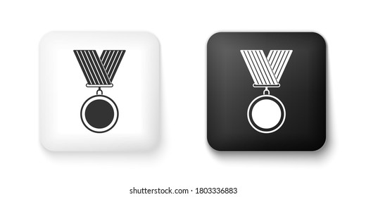 Black and white Medal icon isolated on white background. Winner symbol. Square button. Vector.