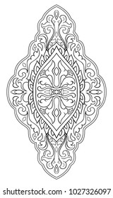 Black and white medallion for design. Template for carpet, wallpaper, textile. Vector pattern on a white background.