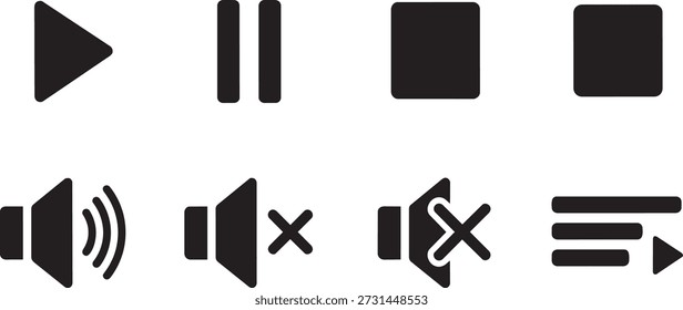 Kontrollsymbole für Schwarzweiß-Media-Player für das UI-Design