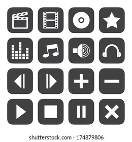 Black and White media player icons