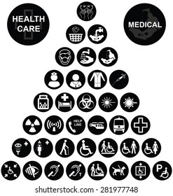 Black and white Medical and health care related pyramid icon collection isolated on white background