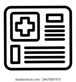 Ilustración en blanco y negro del ícono del informe médico para el símbolo de atención médica, documento y gráfico de registro en el papeleo de la clínica, el historial del paciente y el historial médico electrónico de su Vector