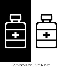 black and white medicine bottle icon