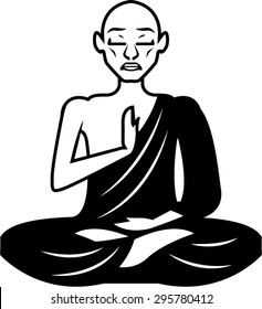Black and White Meditating Monk Vector