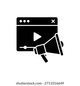 Megafone preto e branco e ícone do player de vídeo do navegador para marketing digital