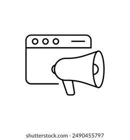 Black and White Megaphone Icon - Announce, Communication, Marketing, Public Address System, Symbol, Loudspeaker, Outreach, Bullhorn, Preach, Broadcast, Declaration, Promotion