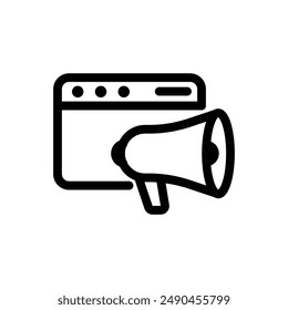 Black and White Megaphone Icon - Announce, Communication, Marketing, Public Address System, Symbol, Loudspeaker, Outreach, Bullhorn, Preach, Broadcast, Declaration, Promotion