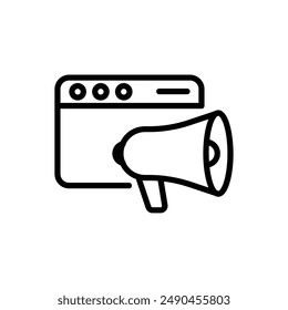 Black and White Megaphone Icon - Announce, Communication, Marketing, Public Address System, Symbol, Loudspeaker, Outreach, Bullhorn, Preach, Broadcast, Declaration, Promotion