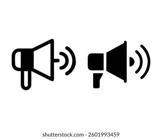 Black and White Megaphone Icon with Sound Waves – Announcement and Notification Symbol