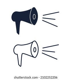 Black and white megaphone icons. Isolated set on a white background. Vector illustration.