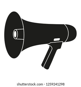 Black and white megaphone silhouette. Street audio advertising device. Media theme vector illustration for icon, logo, stamp, label, badge, certificate, leaflet, poster, brochure or banner decoration