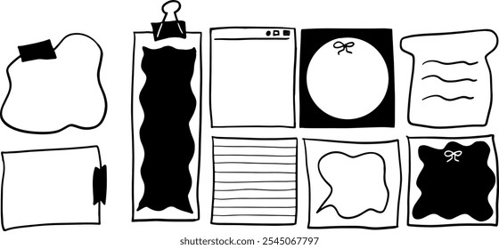 Black and White Memo Notepad Set Illustration | Minimalist Doodle Vector for Stationery Designs
