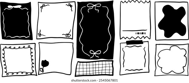 Black and White Memo Notepad Set Illustration | Minimalist Doodle Vector for Stationery Designs