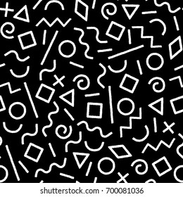 Black and white memphis abstract geometric shapes seamless pattern, vector