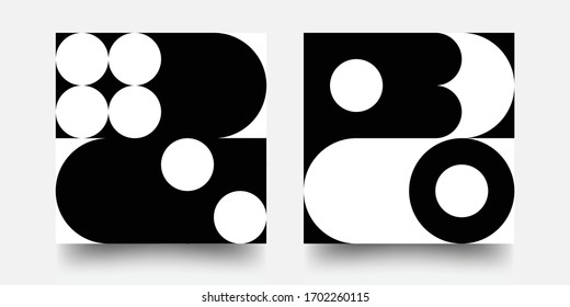 Black and White Memphis Or Bauhaus Swiss Pattern Background. Abstract Bauhaus Geometric Pattern. Monochrome Pattern Wallpaper Vector, Graphic Design Digital Black And White