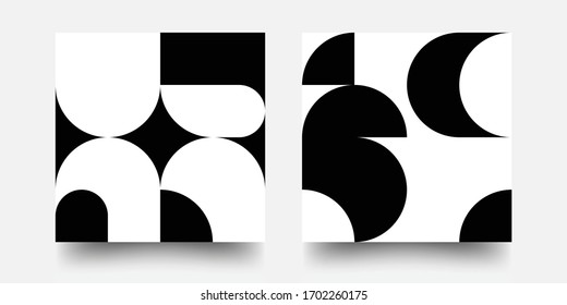 Black and White Memphis Or Bauhaus Swiss Pattern Background. Abstract Bauhaus Geometric Pattern. Monochrome Pattern Wallpaper Vector, Graphic Design Digital Black And White