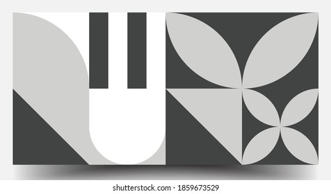 Black and White Memphis Or Bauhaus Swiss Pattern Background. Abstract Bauhaus Geometric Pattern. Monochrome Pattern Wallpaper Vector, Graphic Design Digital Black And White.