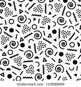 black and white memphis pattern abstract background. confuse geometric and lines pattern