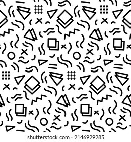 Black and White Memphis Vector Seamless Pattern. Awesome for classic product design, fabric, backgrounds, invitations, packaging design projects. Surface pattern design.